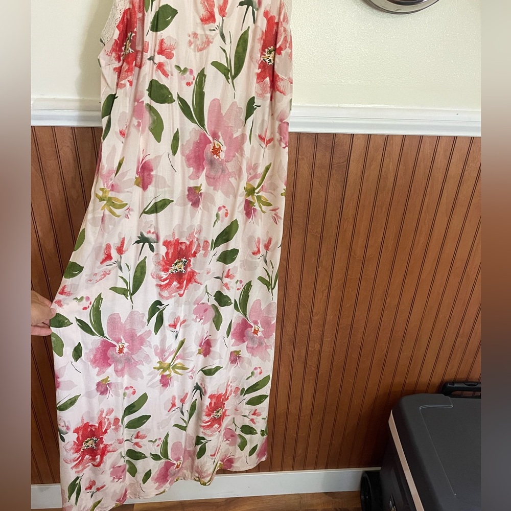 World Market Pink floral long nightgown dress spaghetti straps